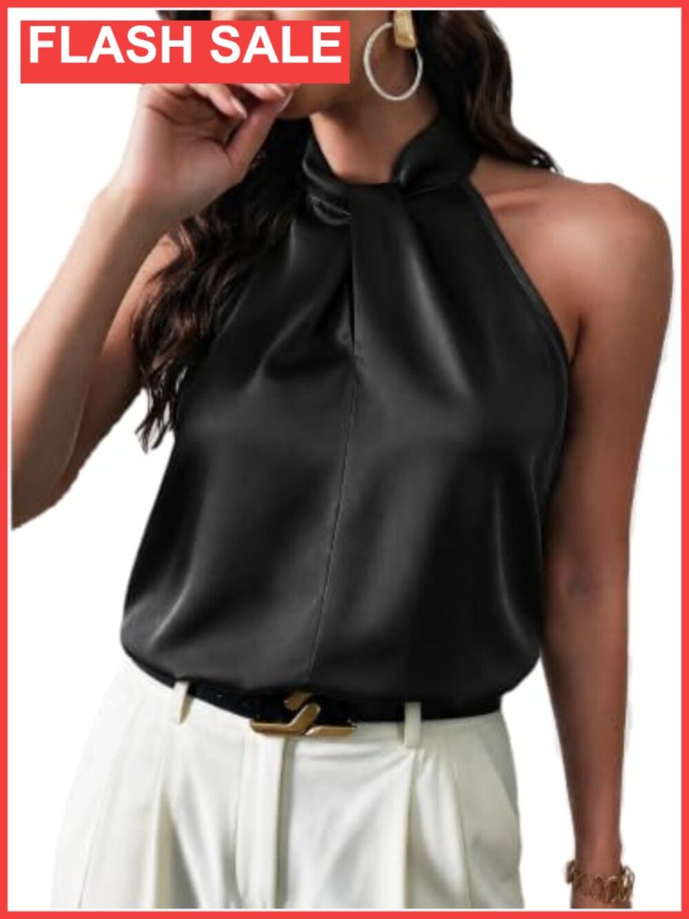Silky Satin Halter Camisole Twist Front Sleeveless Keyhole Back Tank Top